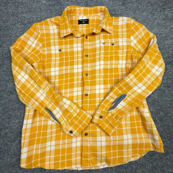True Religion Plaid Flannel Shirt Men's XL Yellow Button Up Long Sleeve - Picture 1 of 14
